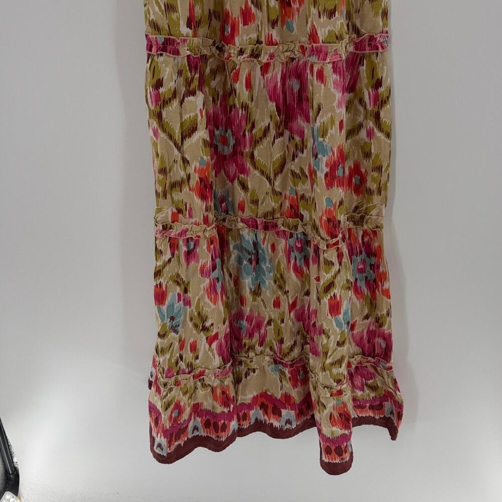 House of Harlow 1960 Zoey Khaki Floral Print Smocked Maxi Dress - Tan/Pink - S - Picture 3 of 9